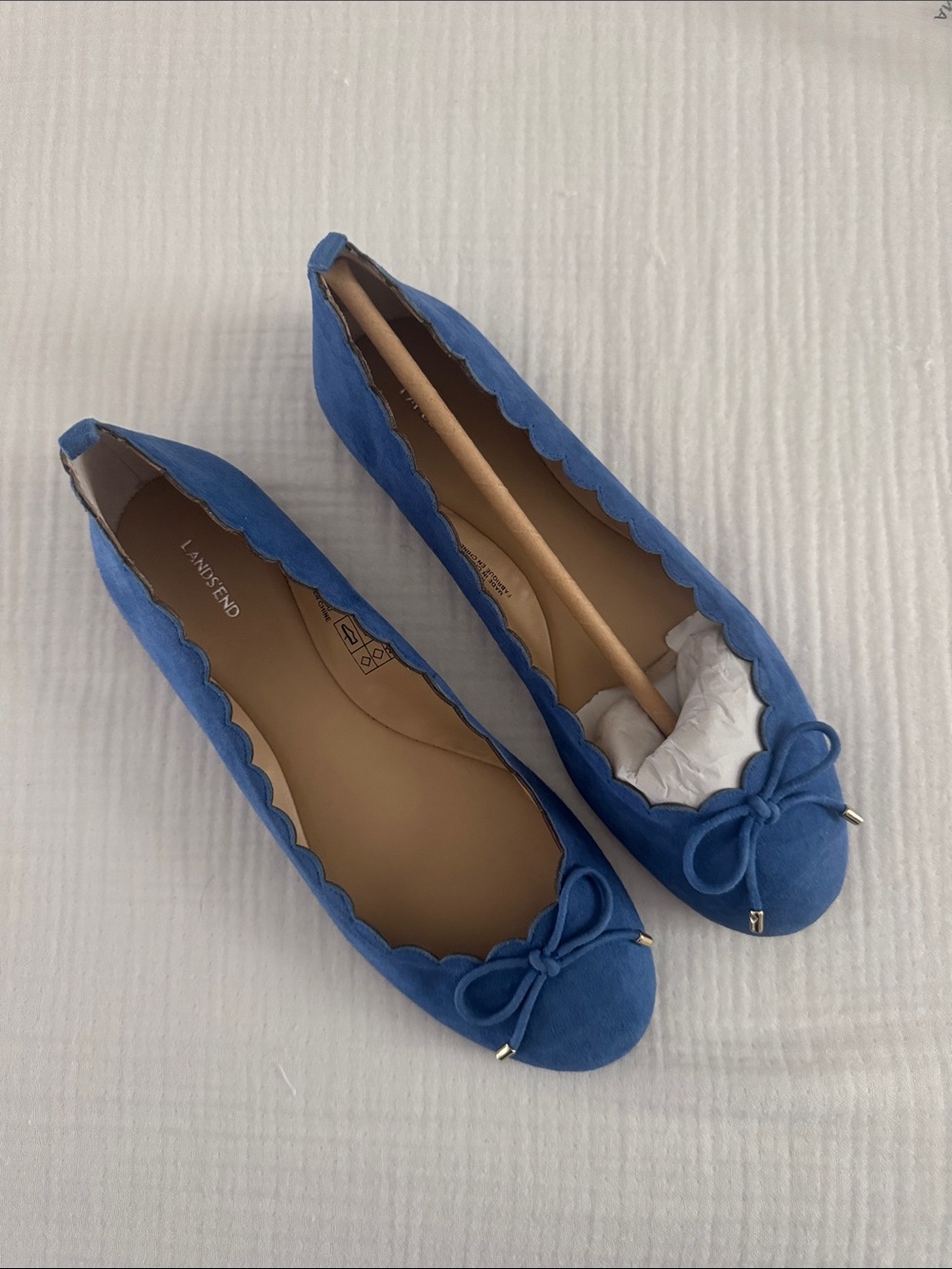 Lands' End Blue Scalloped Bow Ballet Flats NWOT